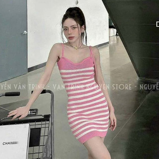 Đầm len sọc 2 dây ôm body siêu tôn dáng!