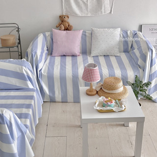 Khăn trải bàn vải hoạ tiết sọc caro xanh hồng, khăn thảm phủ sofa, thảm picnic trang trí bàn, nhà bếp |Chanhhomedecor|