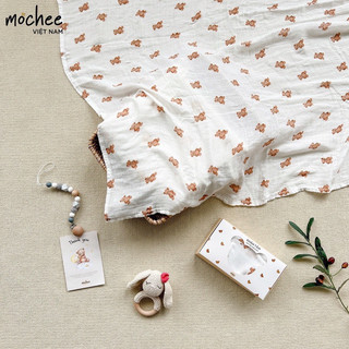 Khăn tắm cho bé Mochee vải xô sợi tre 120x110cm 2 lớp Organic hình gấu