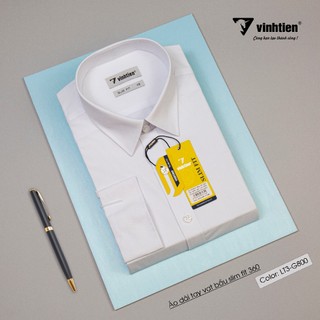 Áo Sơ Mi Dài Tay Màu Trắng Vĩnh Tiến Dáng Trẻ Slim Fit Vạt Bầu 360 (Không túi)