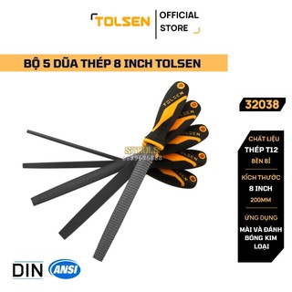 Bộ 5 dũa thép công nghiệp 8 inch/ 200mm tolsen 32038, thép cao cấp, bền bỉ, chuyên mài dũa kim loại