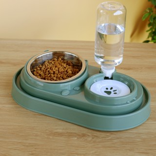  Bát ăn chống kiến cho mèo chó có hai ngăn đôi bát inox kèm bình nước tự động 