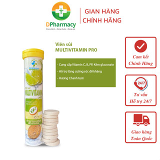 Viên sủi Multivitamin PRO, bổ sung vitamin C, B, PP và kẽm, hỗ trợ tăng đề kháng, vị Chanh tươi