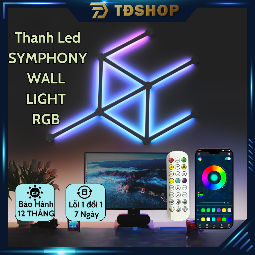 Thanh Led DIY lắp ghép gắn tường, led RGB 16 triệu màu, cảm biến âm thanh, điều khiển bằng remote và app điện thoại,