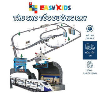 Tàu cao tốc lắp ráp đường ray gồm nhiều chi tiết nhà, hầm, đèn báo hiệu, cầu cạn Quà tặng sinh nhật
