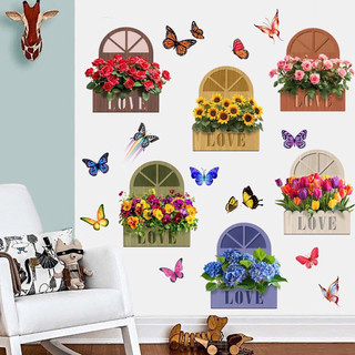 Decal dán tường 6 kệ hoa chữ love trang trí phòng khách phòng ngủ