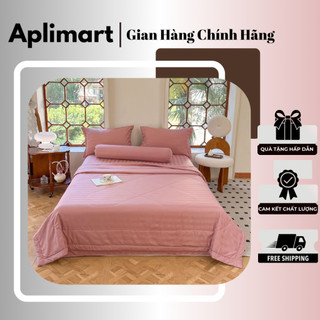 Bộ chăn ga gối cotton đũi sọc 3f chăn chần bộ 5 chi tiết