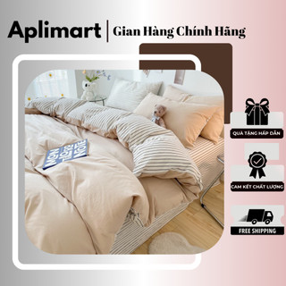 Bộ chăn ga gối cotton tici kẻ mix màu xinh xắn - bộ vỏ chăn , ga giường , vỏ gối