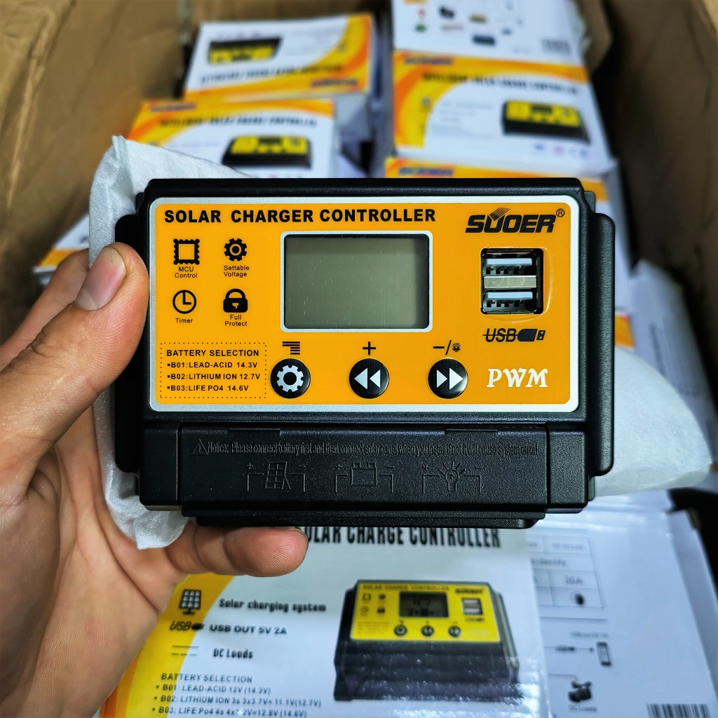 Điều khiển sạc năng lượng mặt trời SUOER 12V-24V 30A. Nạp được bình 12V và 24V, pin 12,6v, pin lifep