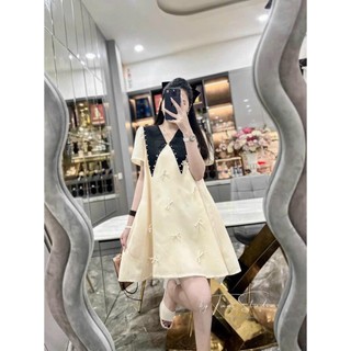 Đầm mini dáng xòe chất tuyết mưa 2 lớp đính nơ phối cổ xinh đẹp nữ tính phù hợp đi chơi đi dạo D427