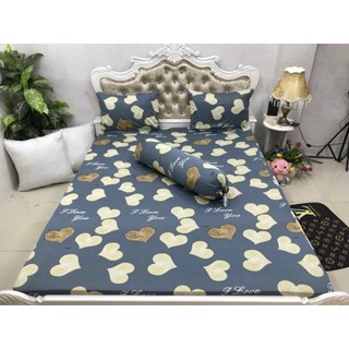 Ga giường drap thun Hàn Quốc 3D cao cấp (bộ 4 món gồm 1 ga, 2 vỏ gối nằm, 1 vỏ gối ôm)