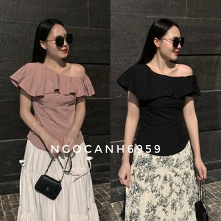 𝐍𝐠𝐨𝐜𝐚𝐧𝐡𝟔𝟗𝟓𝟗 A709 Áo trễ vai vạt bèo Quảng Châu phong cách tiểu thư sang trọng Hàn Quốc
