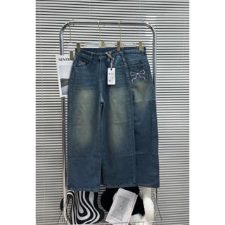 ( Suông dưới m58) Quần Jeans Nữ , Quần Bò Nữ Cạp Cao Có Thêu Nơ Xinh Xắn Chất Jeans QCCC lanvyshop MS 205