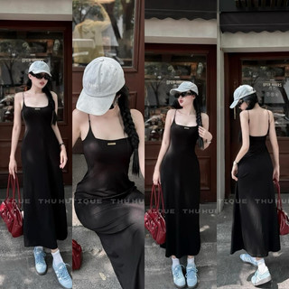 Váy Hai Dây Quai Mảnh Dáng Dài Đính Tag Mã NF665