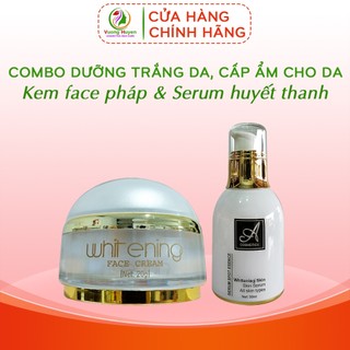 Combo dưỡng trắng da mặt, cấp ẩm, mờ thâm nám, kem face pháp, serum huyết thanh A Cosmetics 50g