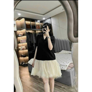 Váy YT59 , Đầm Cổ Sơ Mi Chân Phối Voan Sang Chảnh Đi Làm Đi Chơi Đều Xinh