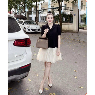 Váy  Đầm Cổ Sơ Mi Chân Phối Voan Sang Chảnh Đi Làm Đi Chơi Đều Xinh ( không có Túi )