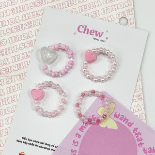 Nhẫn hạt cườm tone màu hồng - Chew