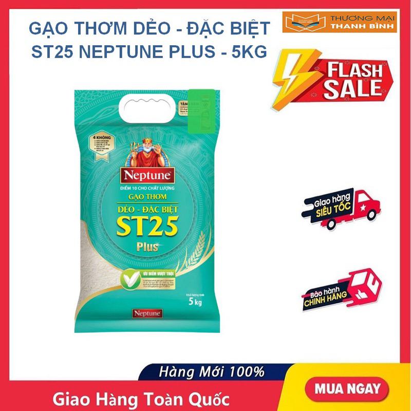 GẠO THƠM DẺO - ĐẶC BIỆT ST25 NEPTUNE PLUS, GẠO THƠM THƯỢNG HẠNG NEPTUNE - 5KG, GẠO TRẮNG CÁI LÂN - 4