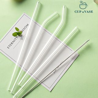 Ống Hút Thủy Tinh CUP & VASE - Trắng Trong - Tặng Kèm Cọ Rửa - Không Hộp - Dài 20cm - 25cm - OH003