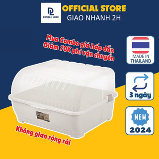 Kệ Úp Chén Có Nắp Đậy Và Khay Hứng Nước Ngăn Ngừa Bụi Bẩn Double Lock - Giá Úp Bát Đĩa Nhựa Cao Cấp