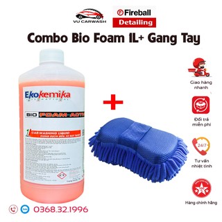 Combo bọt tuyết rửa xe bio foam + gang tay rửa xe ô tô xe máy - tiện lợi chuyên dụng