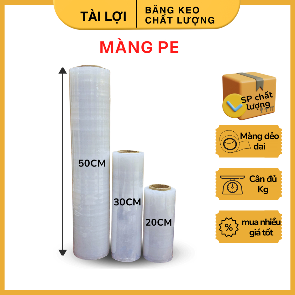 Màng Pe quấn hàng cuộn nilong bọc hàng 50cm 30cm 20cm nặng 3kg 2k5 1k8 chống trầy chống nước chống bụi quấn bụng ủ trắng