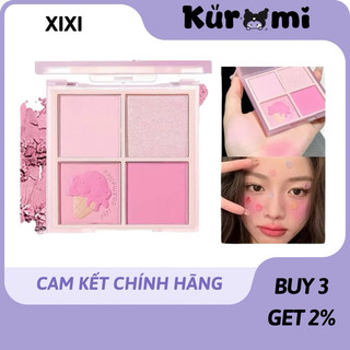 Phấn má hồng xixi 4 Ô Nhũ highlight Bắt Sáng Mắt Má Kèm Highlight Bắt Sáng Má Hồng XIXI Kem Cool Tone kuromi cosmetic