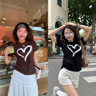 Áo thun baby tee " heart white " 250gsm cotton 2 chiều -krakendrk
