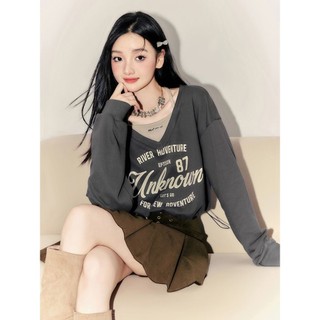 Áo phông croptop nữ áo thun tay dài cổ tim phối yếm vạt áo có dây rút phong cách Hàn Quốc năng động S68
