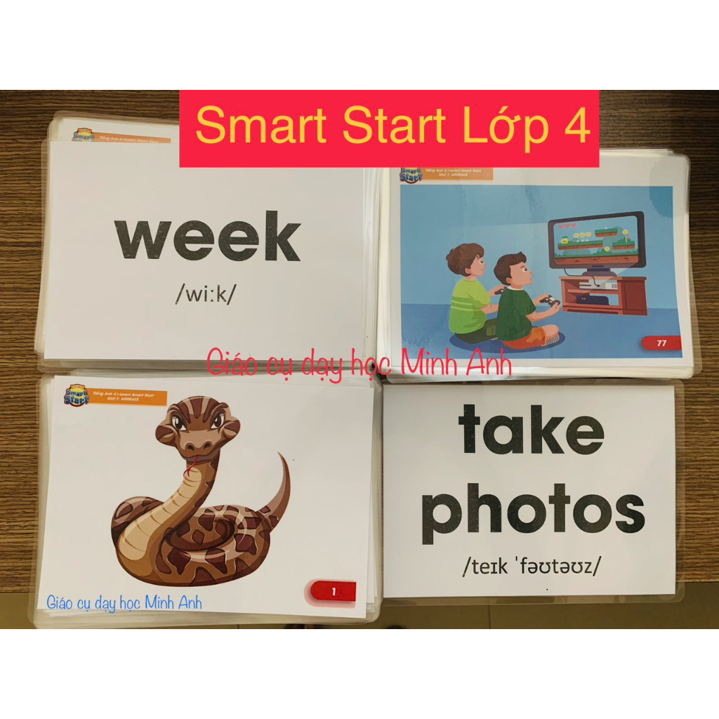 Thẻ Flashcard A5 Tiếng Anh i-Learn Smart Start Lớp 4 (mới nhất) in 2 mặt có phiên âm, đã ép plastic