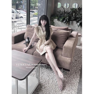 Váy Tơ Cổ Vest Buộc Eo Hot Hit