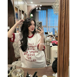 Áo phông chữ form rộng viền đỏ Kim Anh Bùi[ Sẵn Ship]