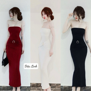 Đầm body maxi đi tiệc dáng cúp ngực đính tag eo, chất cotton d43