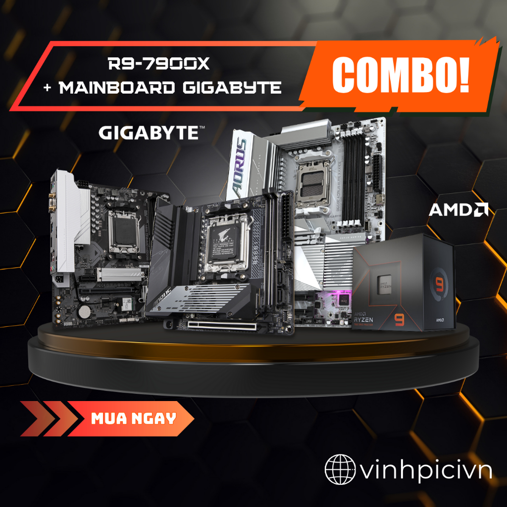 Combo AMD CPU Ryzen 9 7900X + Mainboard GIGABYTE AM5