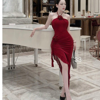 Đầm dự tiệc cổ yếm đính hoa cực xinh xẻ tà phong cách sexy nữ tính tôn body cực đẹp cho nữ sang chảnh