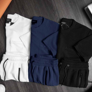 Bộ thể thao nam, đồ bộ nam mặc nhà mùa hè chất Cotton Xốp Thái nguyên sét quần áo đùi cọc tay có khóa túi win99 M00