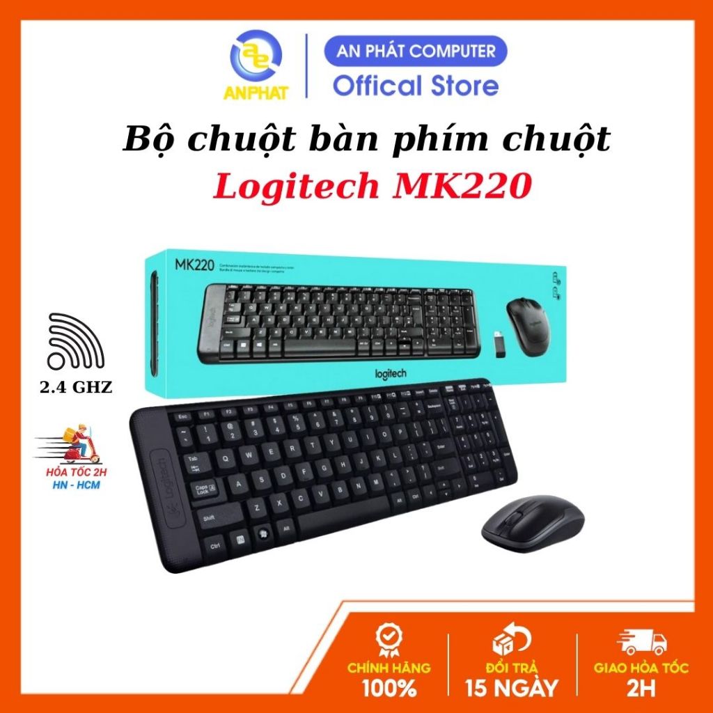 Bộ bàn phím chuột không dây Logitech MK220 (Đen)
