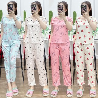 [BunnySky] Quần áo bộ, đồ bộ nữ mặc nhà sau sinh mẫu cổ bèo gắn nơ siêu xinh