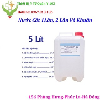Nước cất 1 lần, 2 lần vô khuẩn can 5 lít