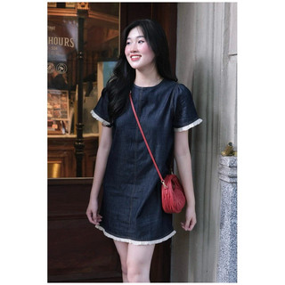  Váy bò giấy dáng suông basic dễ mặc, đầm bò denim đi chơi siêu xinh