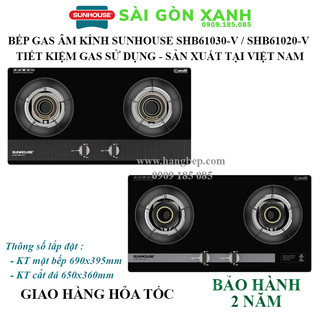 Bếp gas đôi âm kính sunhouse shb61020-v, shb61030-v