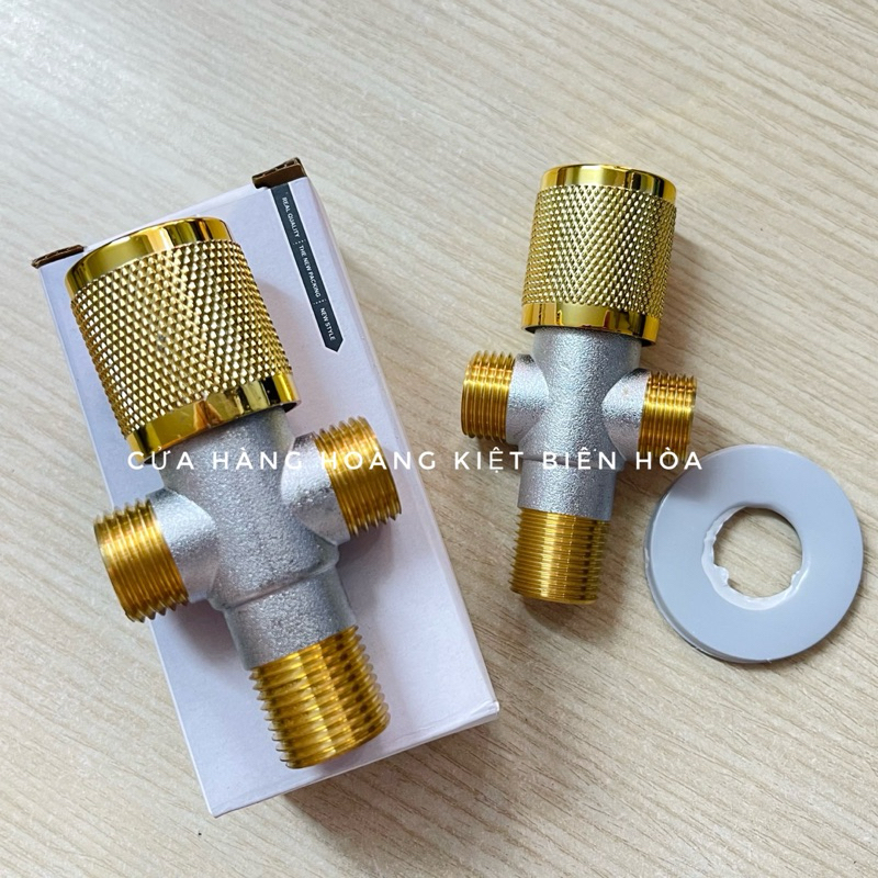 VAN CHIA NƯỚC 3 ĐẦU CÓ KHOÁ BẰNG THAU REN 21