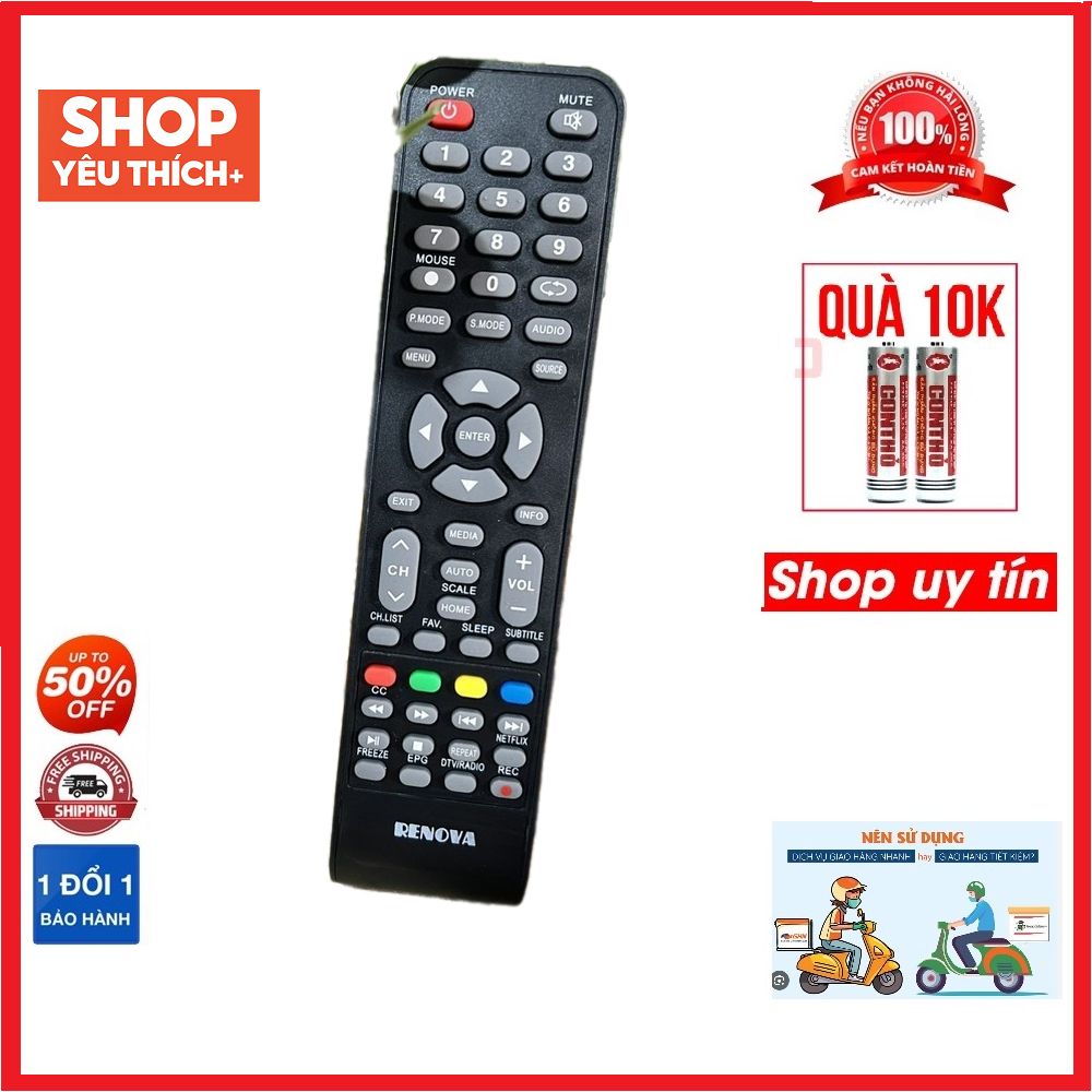 Điều khiển remote từ xa dùng cho tivi Renova Smart internet hàng chính hãng (cái)-tặng kèm pin-đầu b