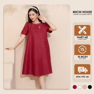 Đầm Suông MICHI House Váy Xuông Gấm Cao Cấp Cổ Tròn Tay Bồng V340