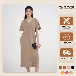 Đầm Suông MICHI House Đầm Xuông Dáng Dài Maxi Cổ V Bigsize V433