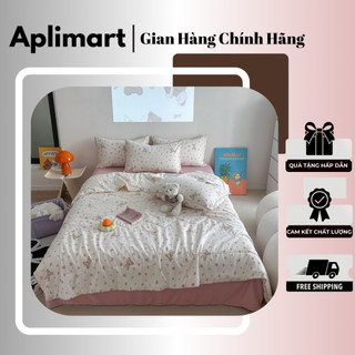 Bộ chăn ga gối cotton đũi đậu tương korea - bộ gồm 1 chăn chần hè , ga giường , 2 vỏ gối nằm