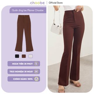 Quần ống loe Choobe lưng cạp cao 1 cúc suông rộng nữ dài culottes màu đen nâu Q42