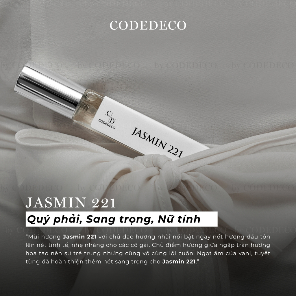 Tinh dầu nước hoa nữ CODEDECO Jasmin 221 10ml dạng xịt - Nhẹ nhàng, Thanh lịch | BigBuy360 - bigbuy360.vn