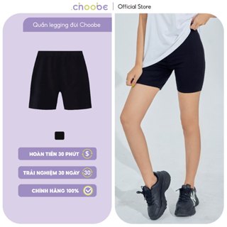 Quần legging nữ đùi Choobe thun cạp cao biker lửng ngố dáng ôm bó lưng thun bigsize tập gym yoga